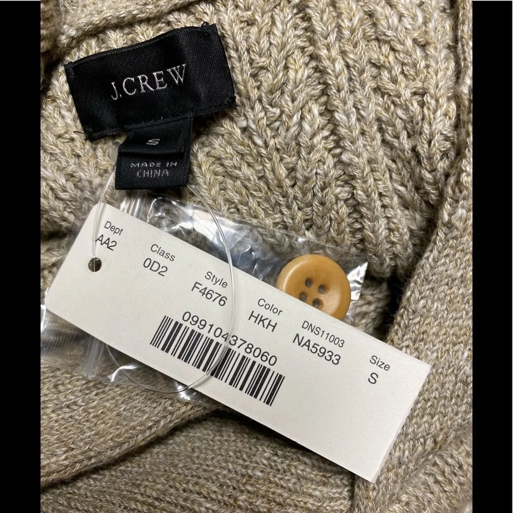 NWT J Crew Cotton Mariner Shawl Collar Sweater Suede Elbow Khaki F4676 S…